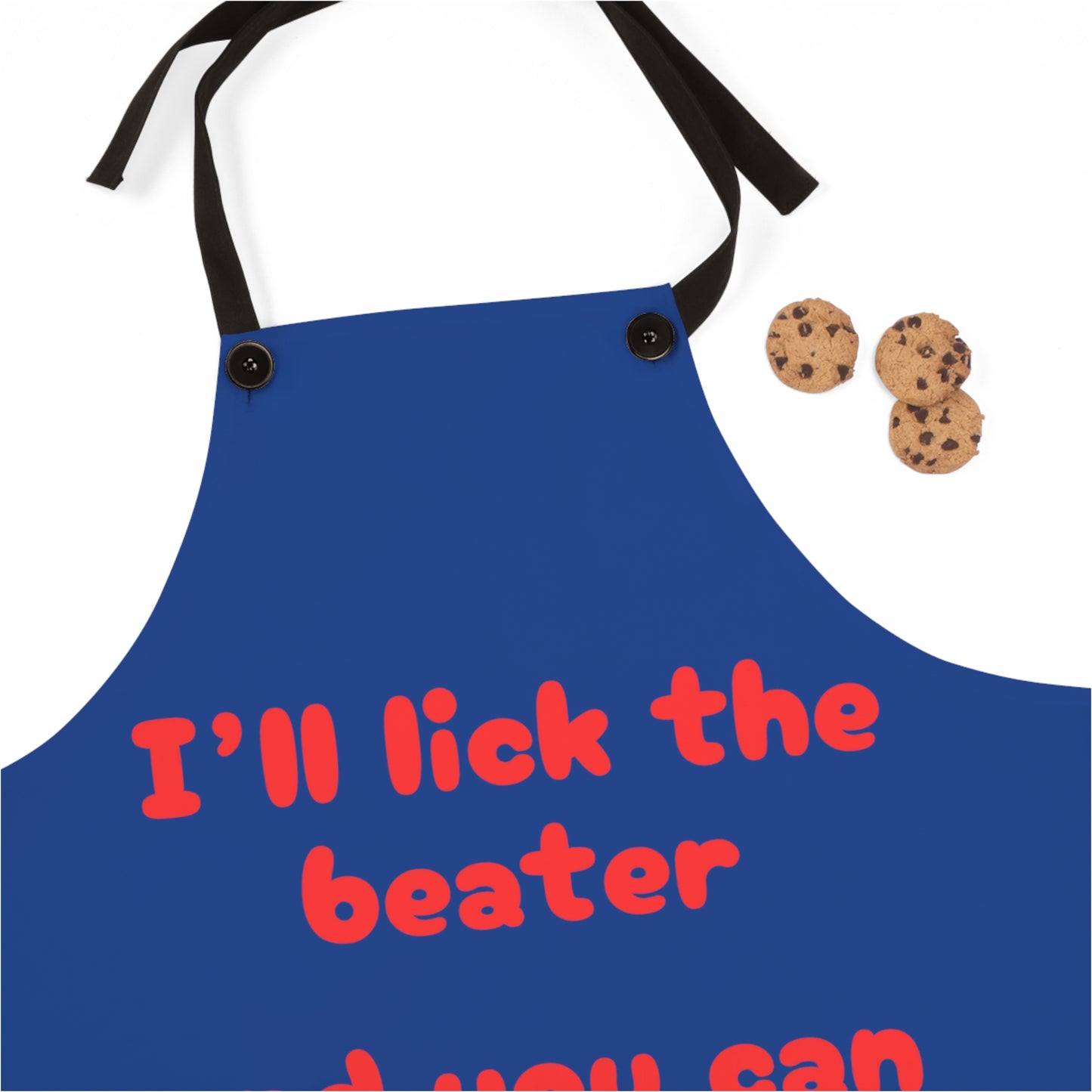 "I'll lick the beater and you can lick the bowl" (red on blue) Apron BB042rbl