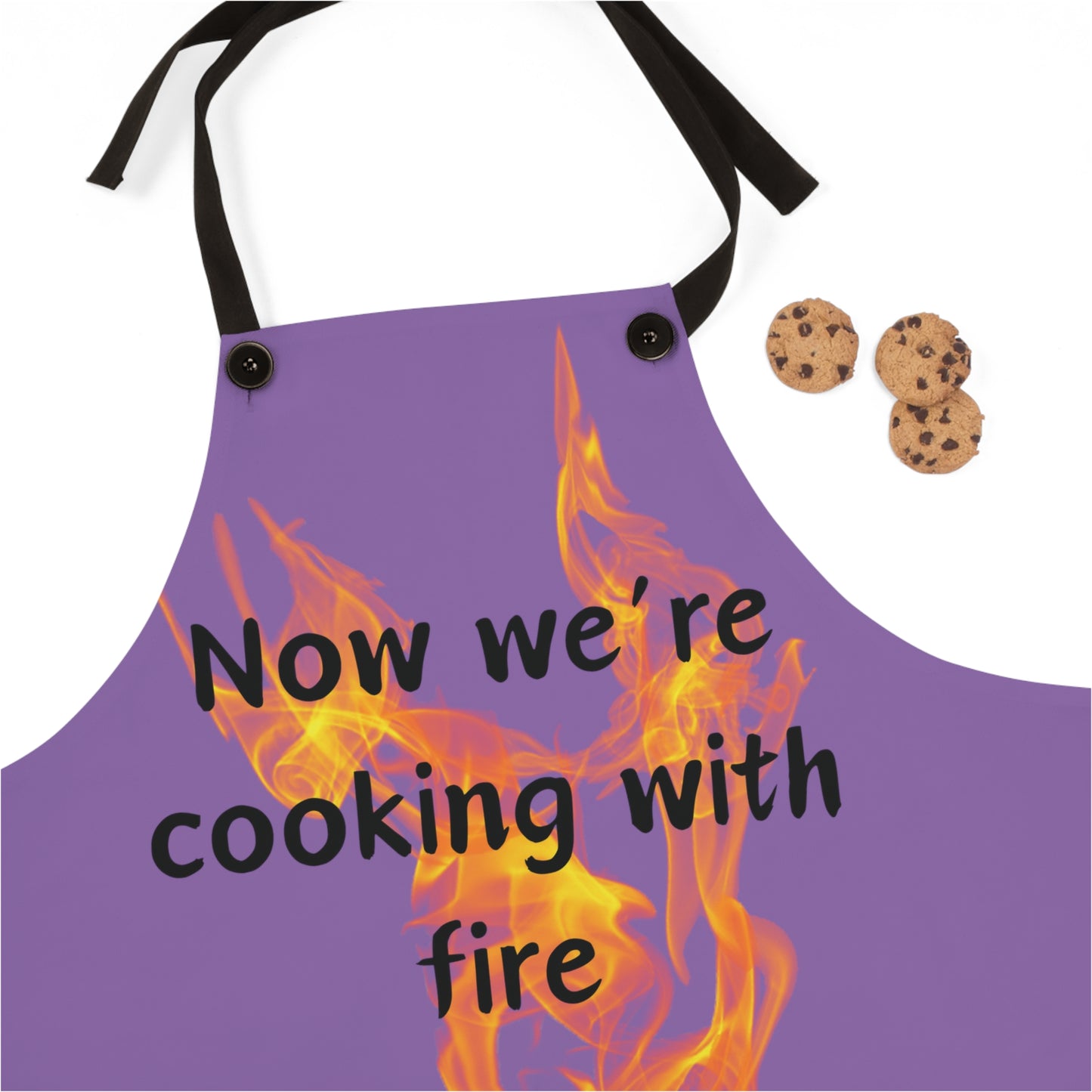 "Now We're Cooking With Fire" (black on light purple ) Apron FD03blpp