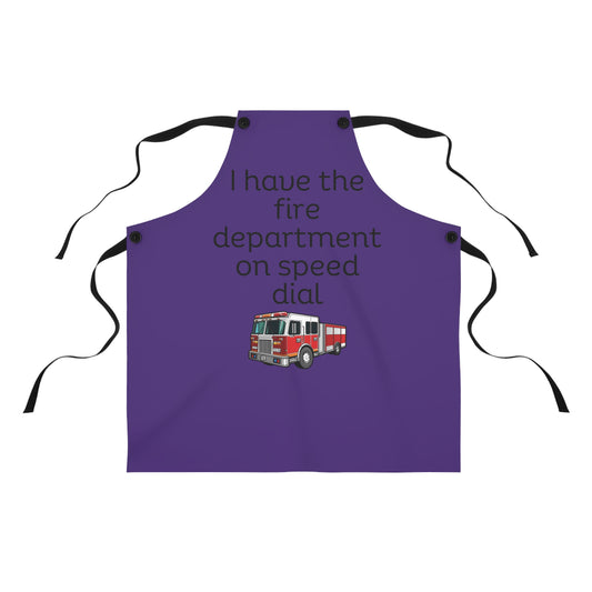 "I have the fire department on speed dial" (black on purple) Apron FD01bpp1