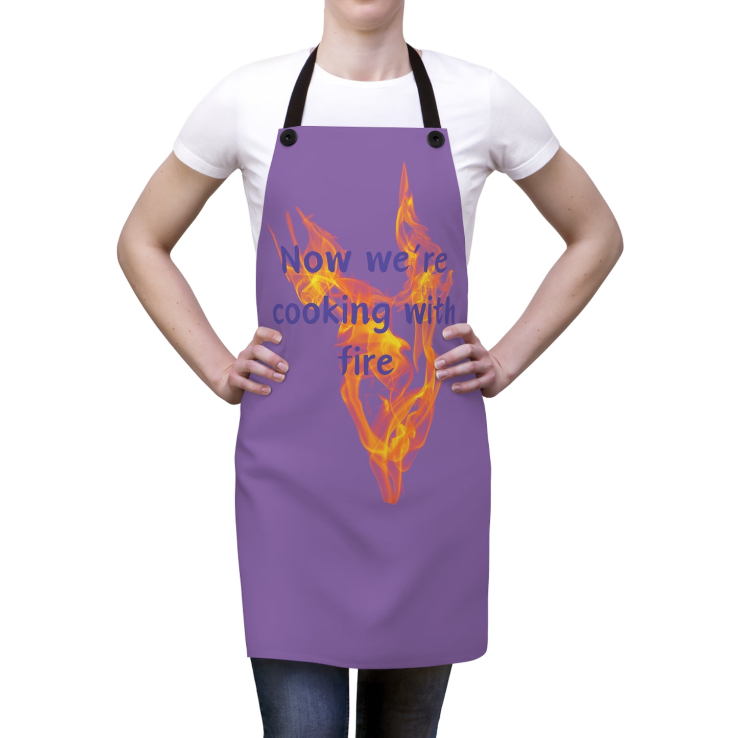 "Now We're Cooking With Fire" (purple on light purple) Apron CF29pplppl