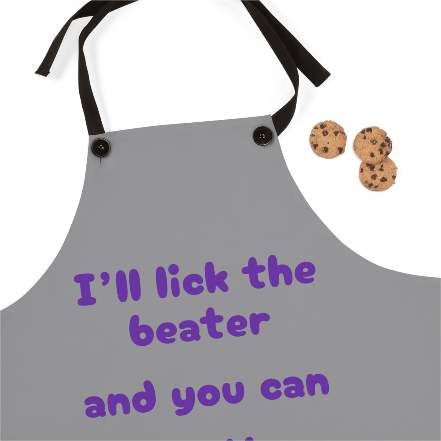 "I'll lick the beater and you can lick the bowl" (purple on gray) Apron BB010ppg