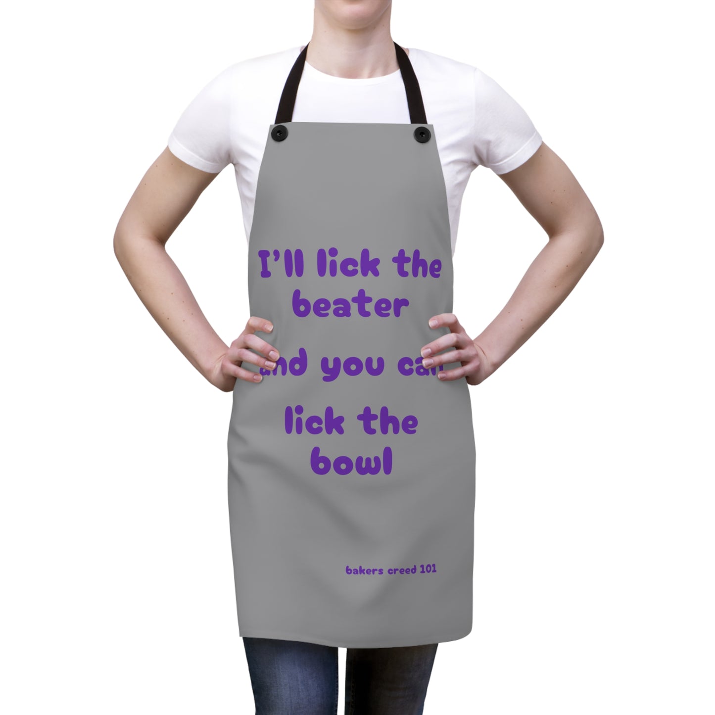 "I'll lick the beater and you can lick the bowl" (purple on gray) Apron BB010ppg