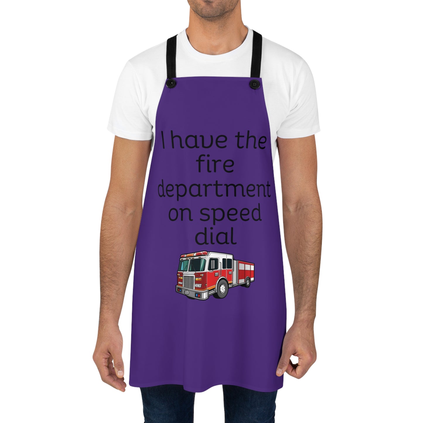 "I have the fire department on speed dial" (black on purple) Apron FD01bpp1