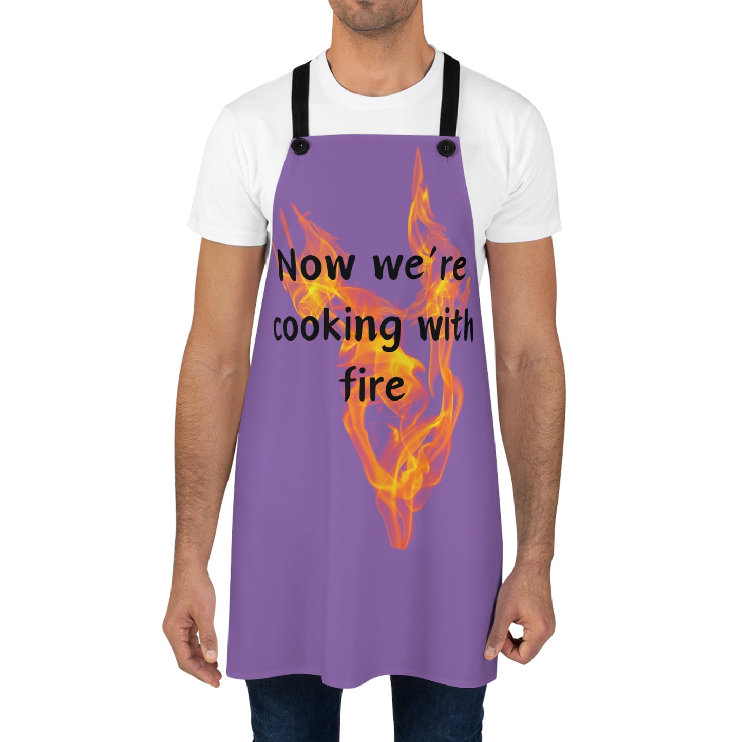"Now We're Cooking With Fire" (black on light purple ) Apron FD03blpp