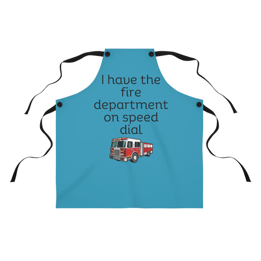 "I have the fire department on speed dial" (black on turquoise) Apron FD01btq1