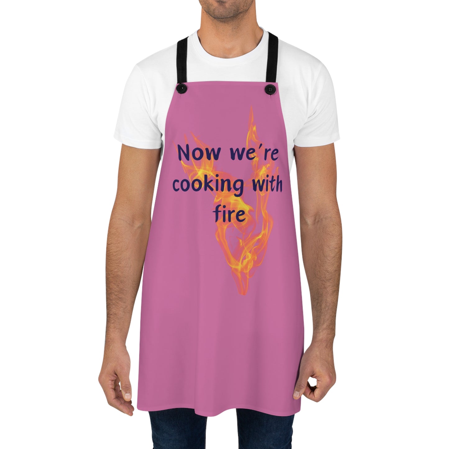 "Now We're Cooking With Fire" (blue on pink ) Apron CF13blpk