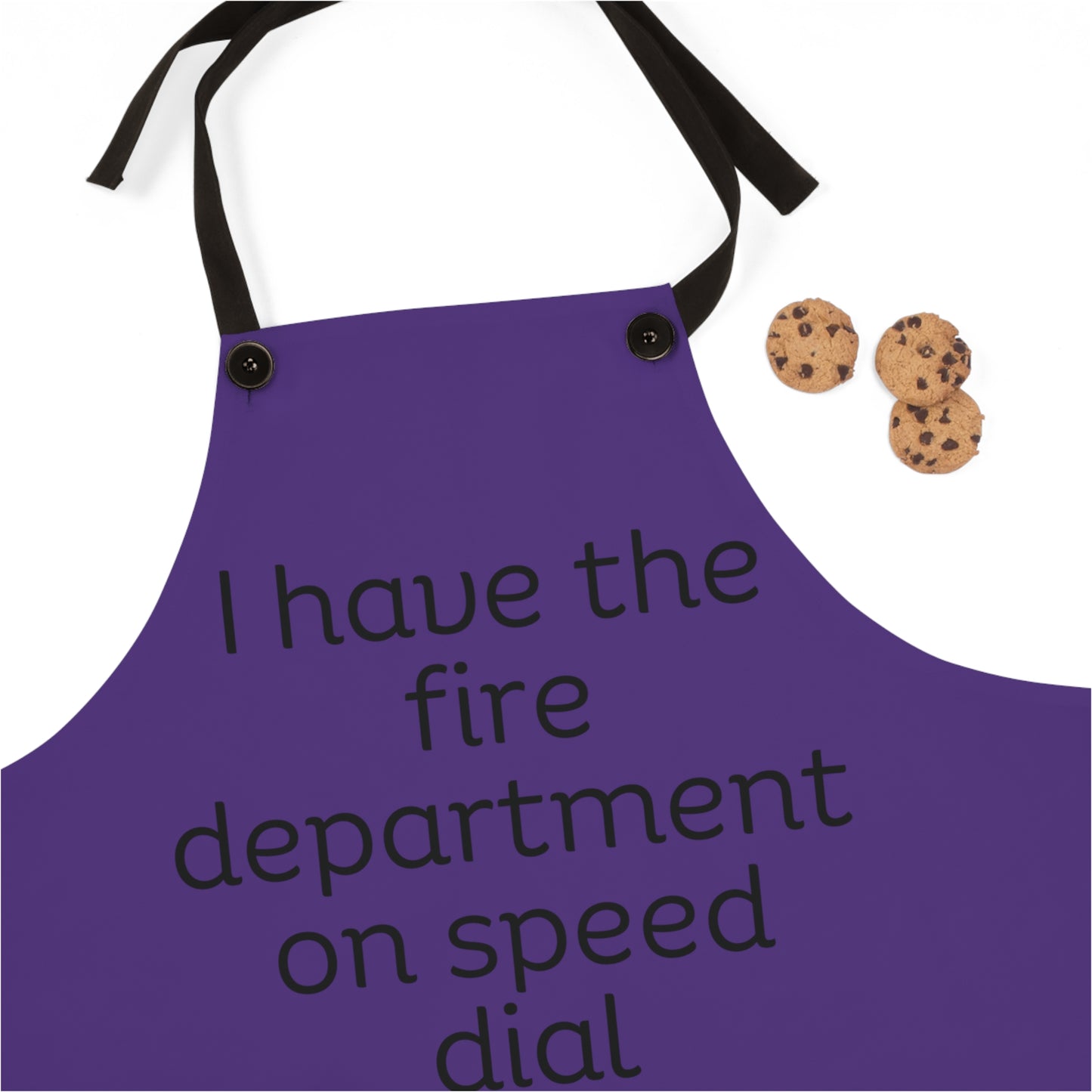 "I have the fire department on speed dial" (black on purple) Apron FD01bpp1