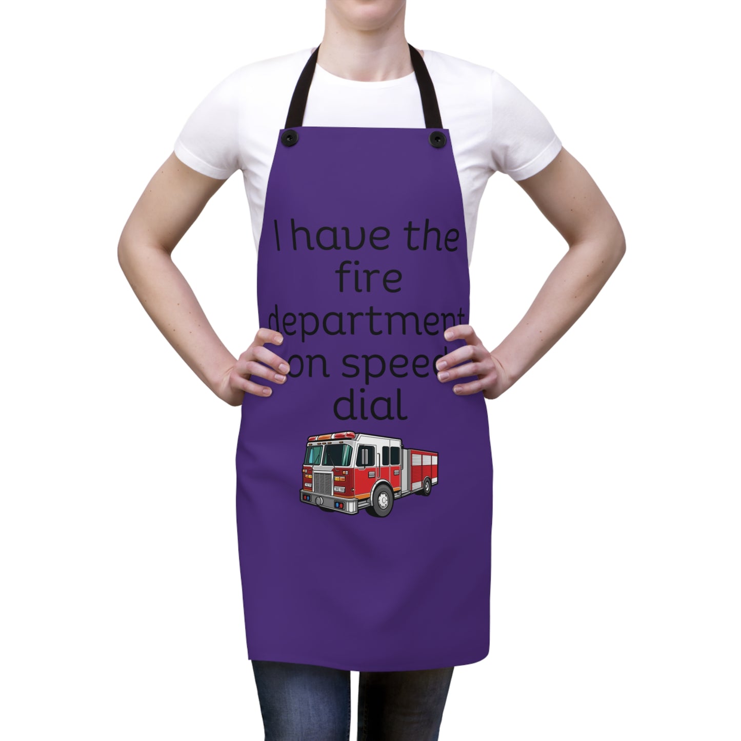 "I have the fire department on speed dial" (black on purple) Apron FD01bpp1