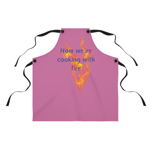 "Now We're Cooking With Fire" (purple on light pink) Apron CF29ppllpk