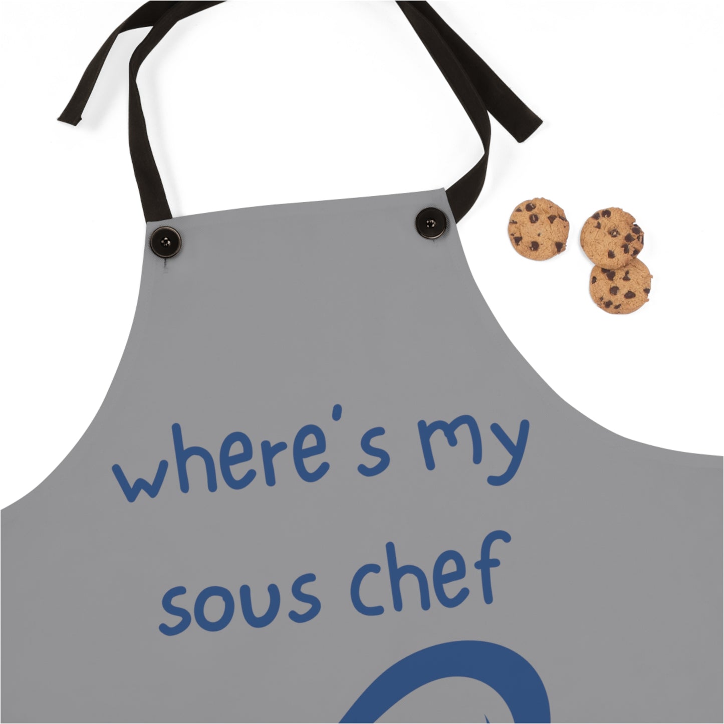 "Where's My Sous Chef" (blue on gray) Apron SC46sbg