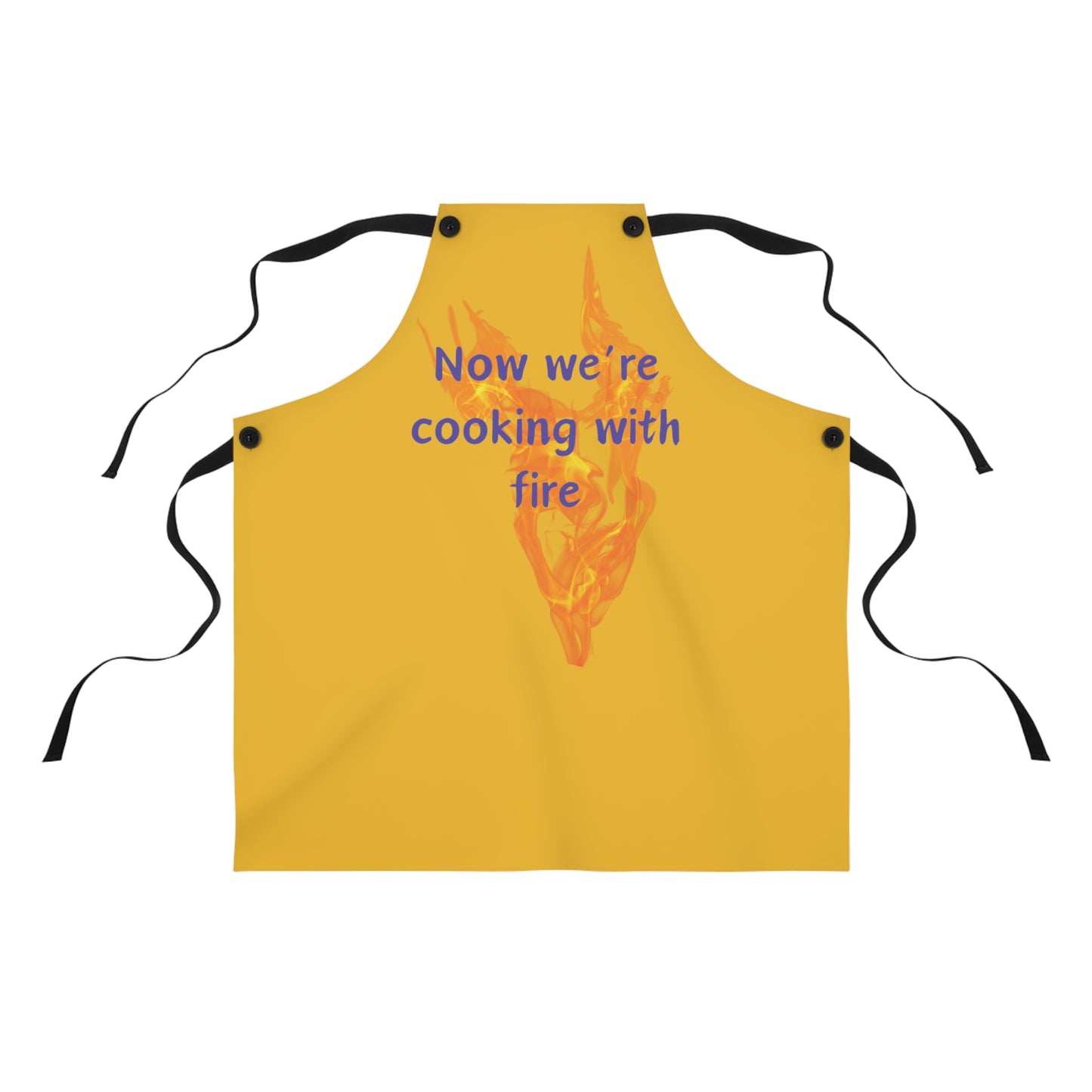 "Now We're Cooking With Fire" (purple on yellow) Apron CF29pply