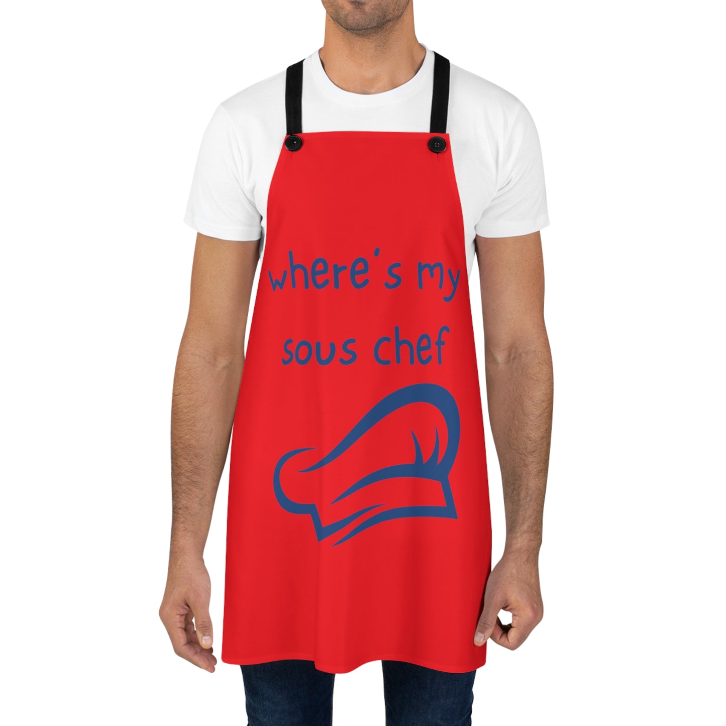 "Where's My Sous Chef" (blue on red)  Apron SC46sbr