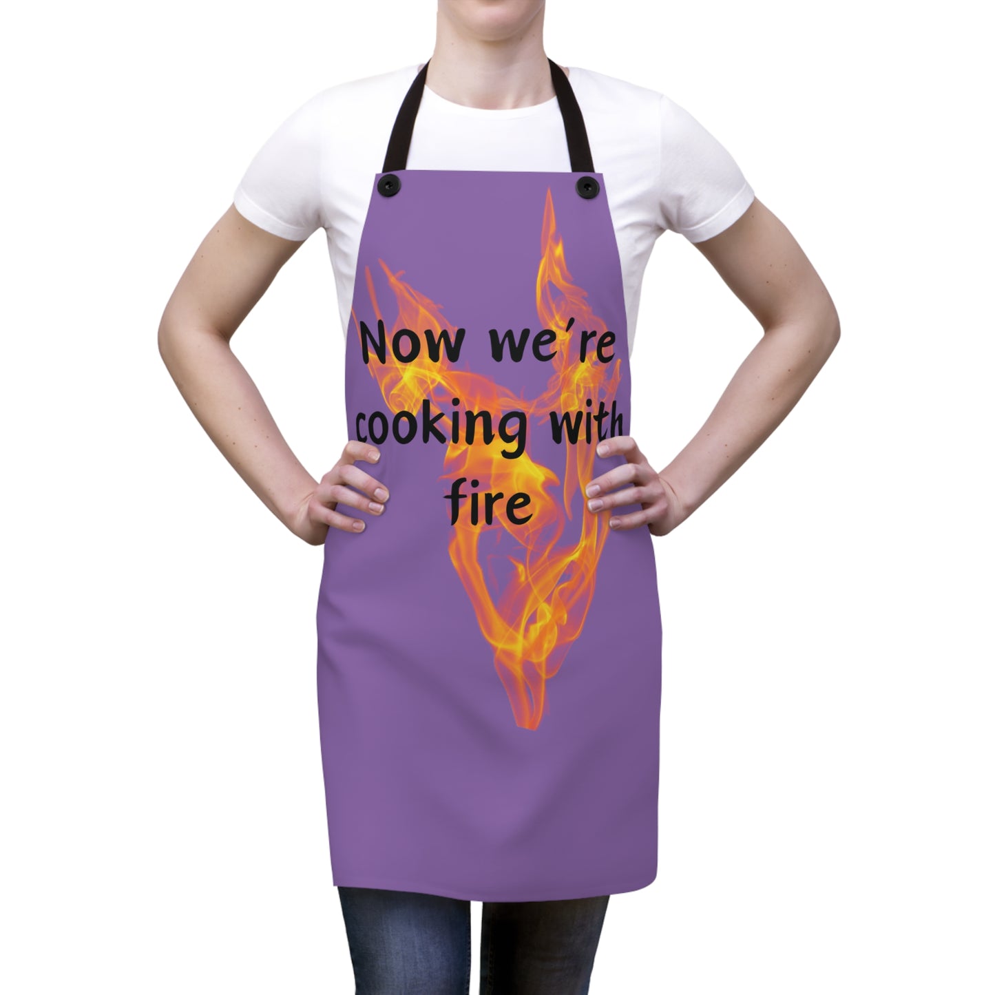 "Now We're Cooking With Fire" (black on light purple ) Apron FD03blpp