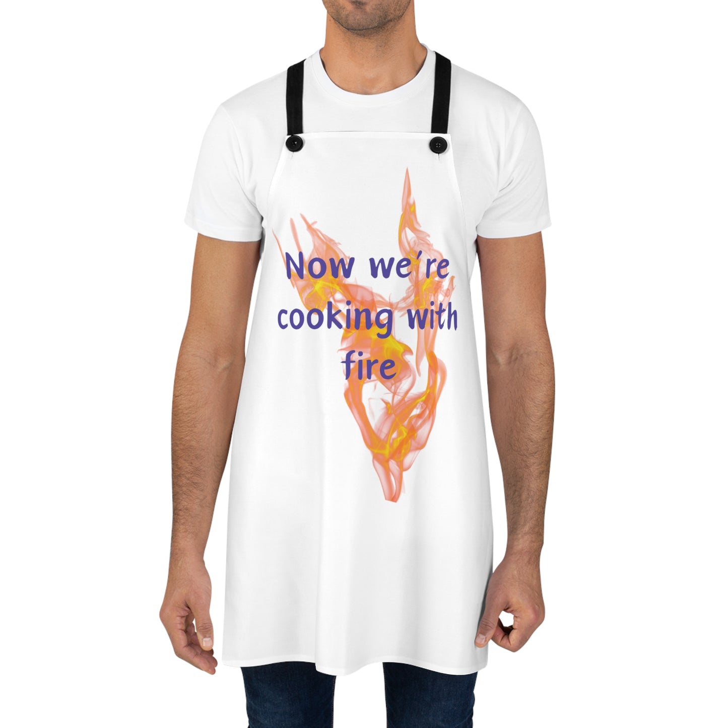 "Now We're Cooking With Fire" (purple on white) Apron CF29pplw