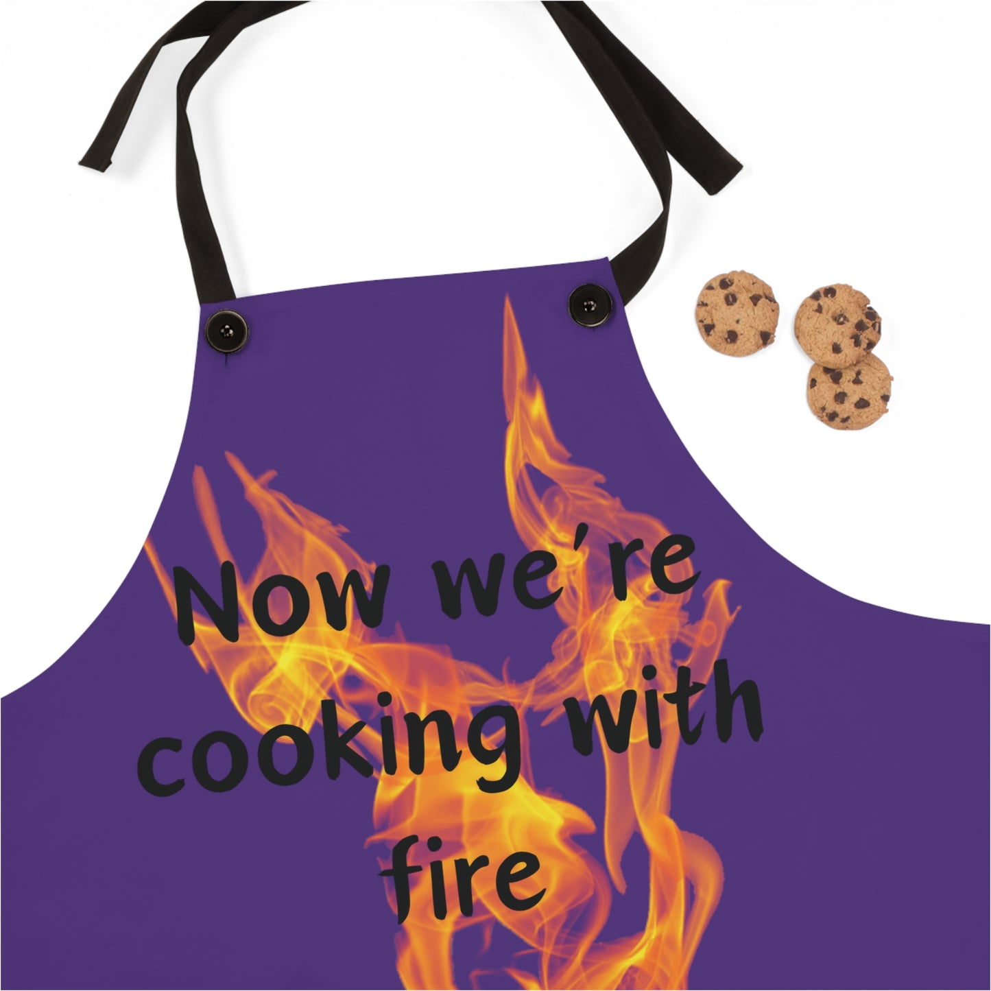 "Now We're Cooking With Fire" (black on light purple ) Apron FD03bpp