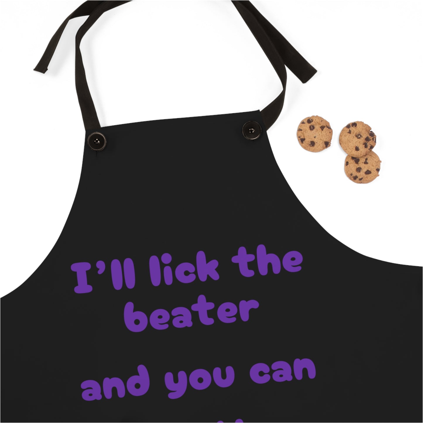 "I'll lick the beater and you can lick the bowl" (purple on black) Apron BB012ppb