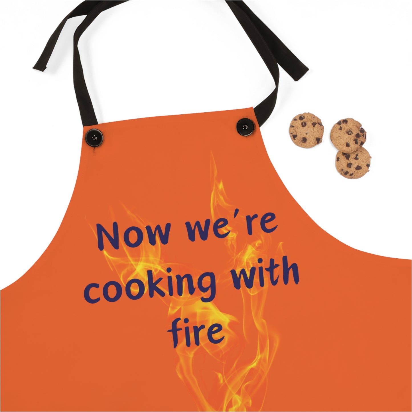"Now We're Cooking With Fire" (blue on orange) Apron CF13bo