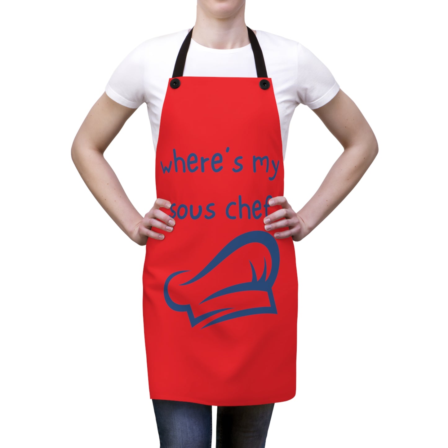 "Where's My Sous Chef" (blue on red)  Apron SC46sbr