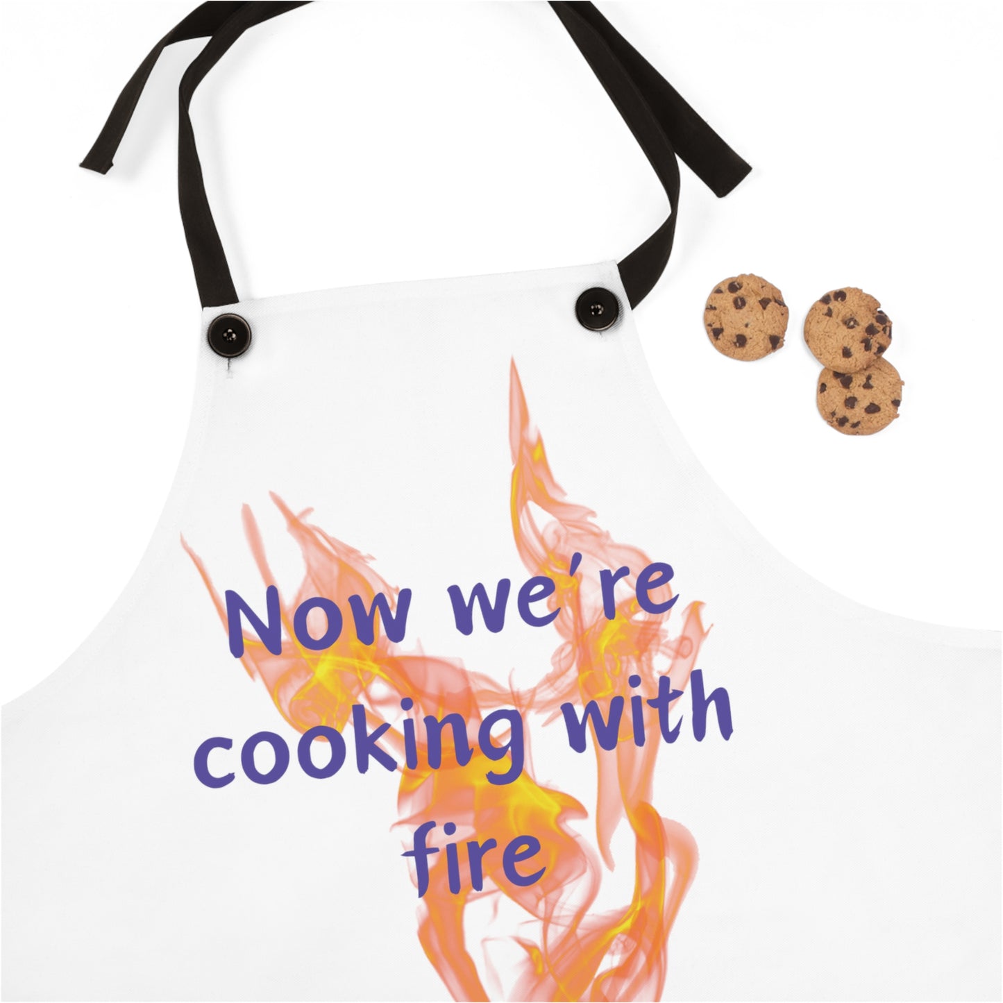 "Now We're Cooking With Fire" (purple on white) Apron CF29pplw
