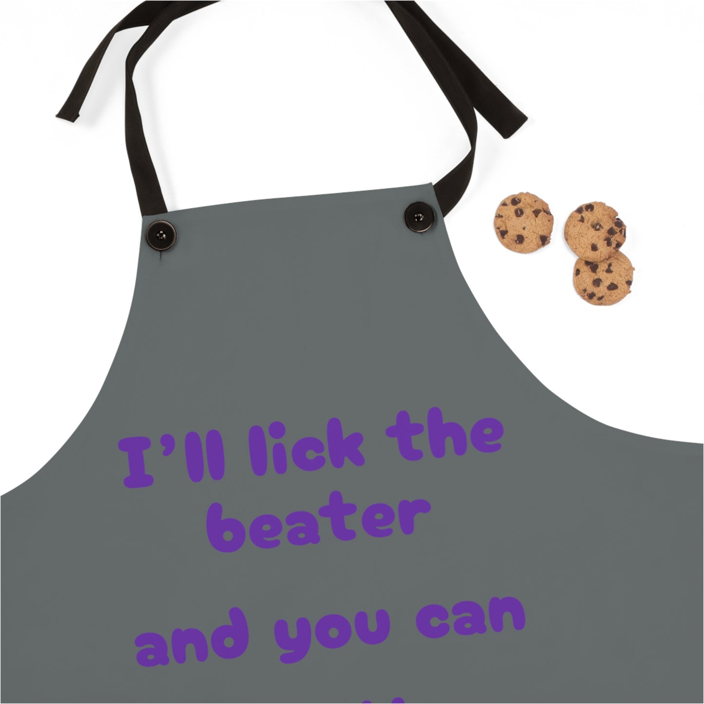"I'll lick the beater and you can lick the bowl" (purple on dark gray) Apron BB011ppdg