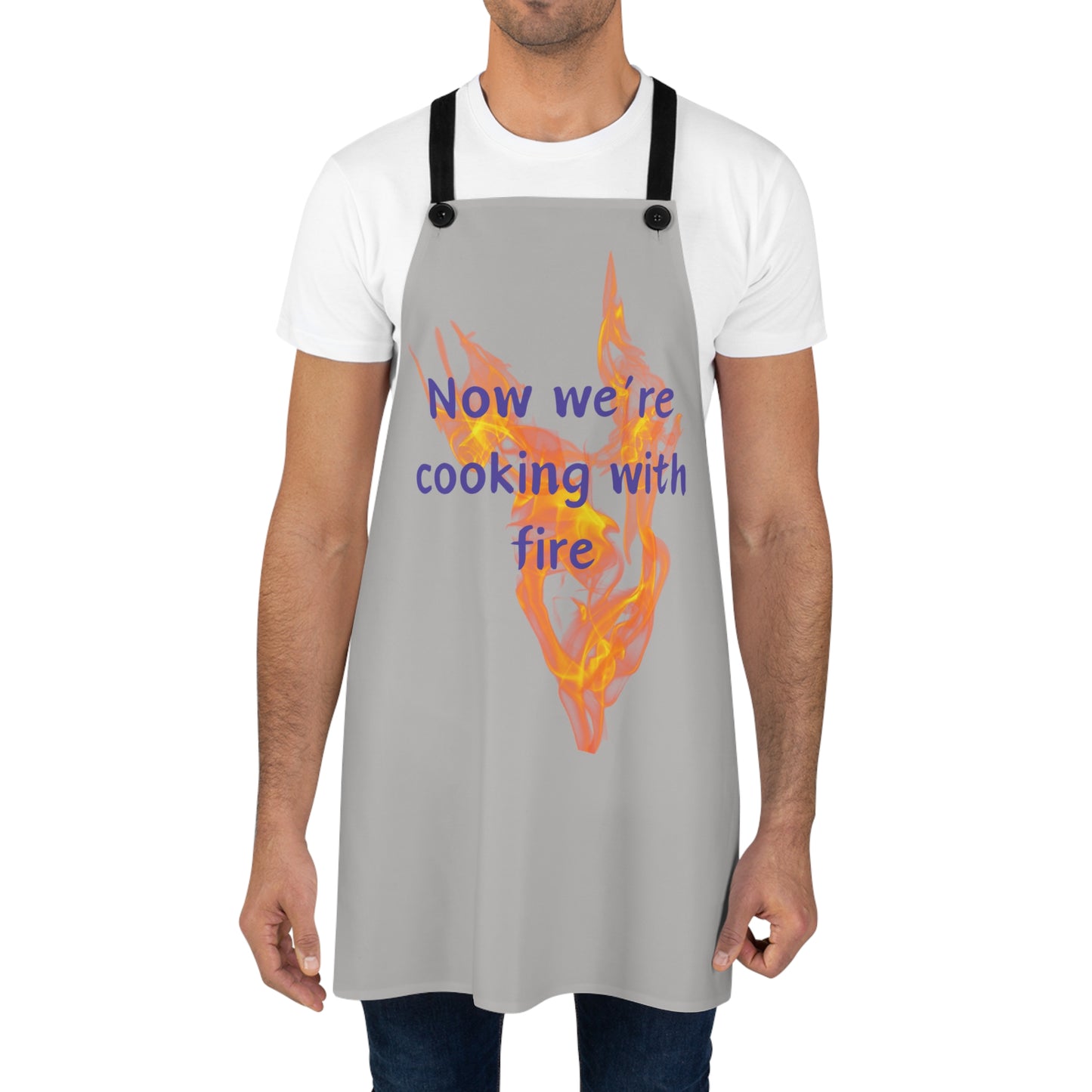 "Now We're Cooking With Fire" (purple on light gray) Apron CF29ppllg