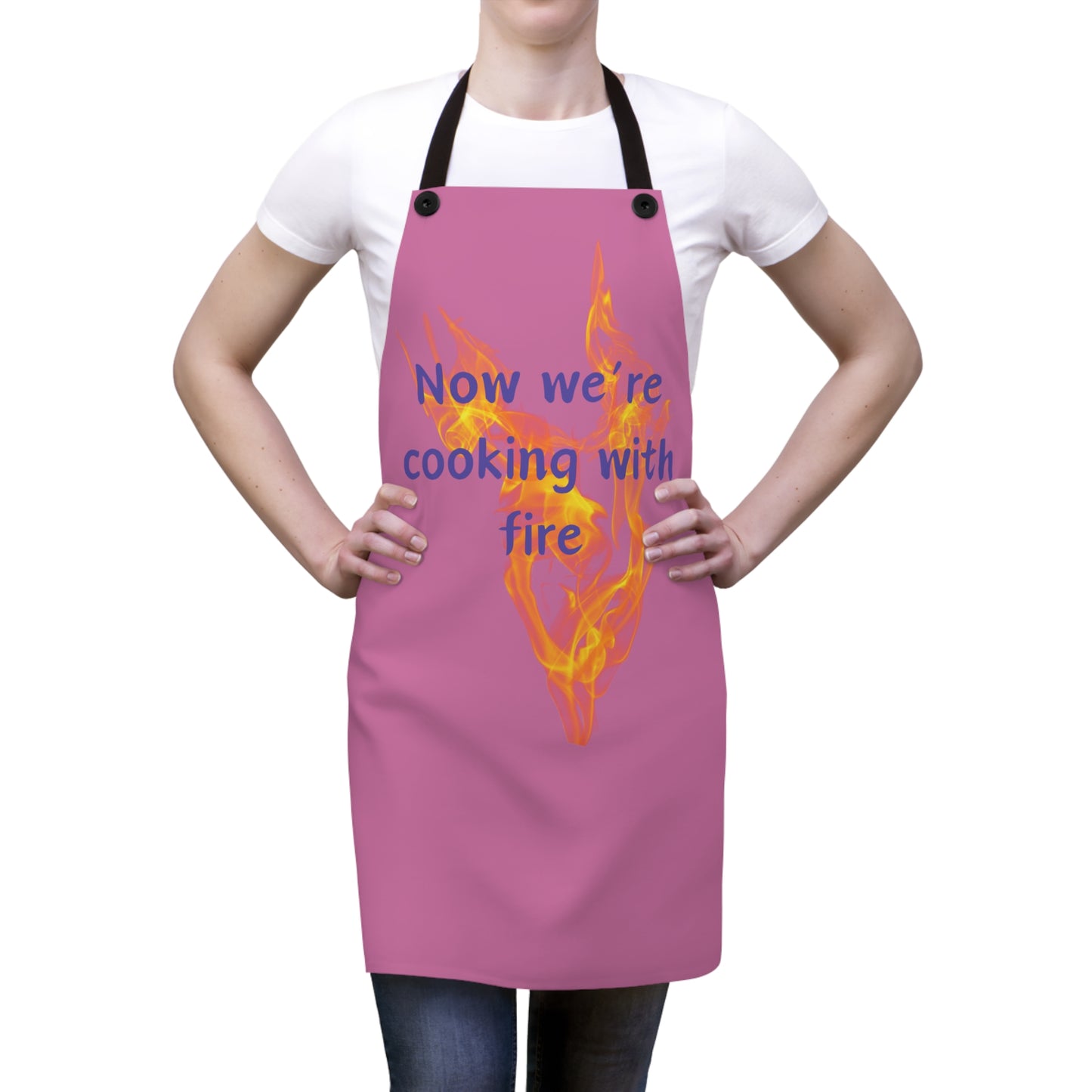 "Now We're Cooking With Fire" (purple on light pink) Apron CF29ppllpk