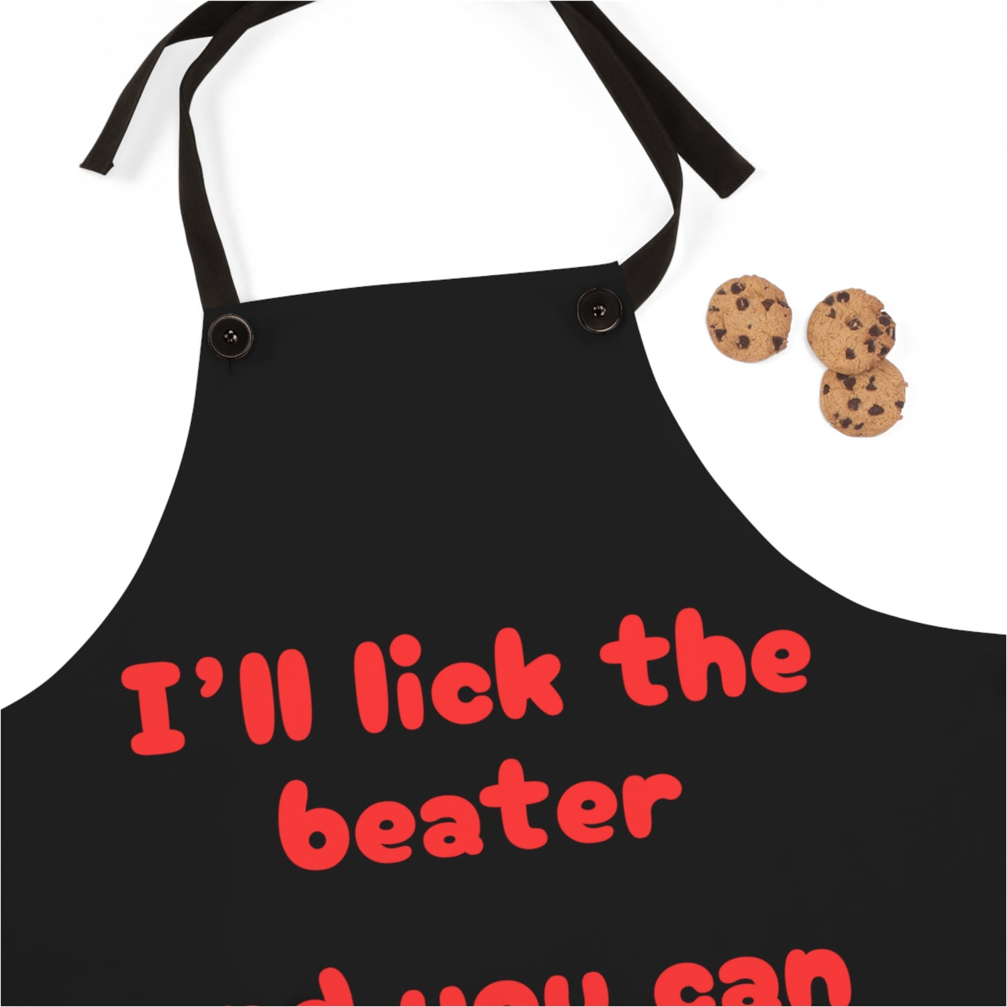 "I'll lick the beater and you can lick the bowl" (red on black) Apron BB042rb