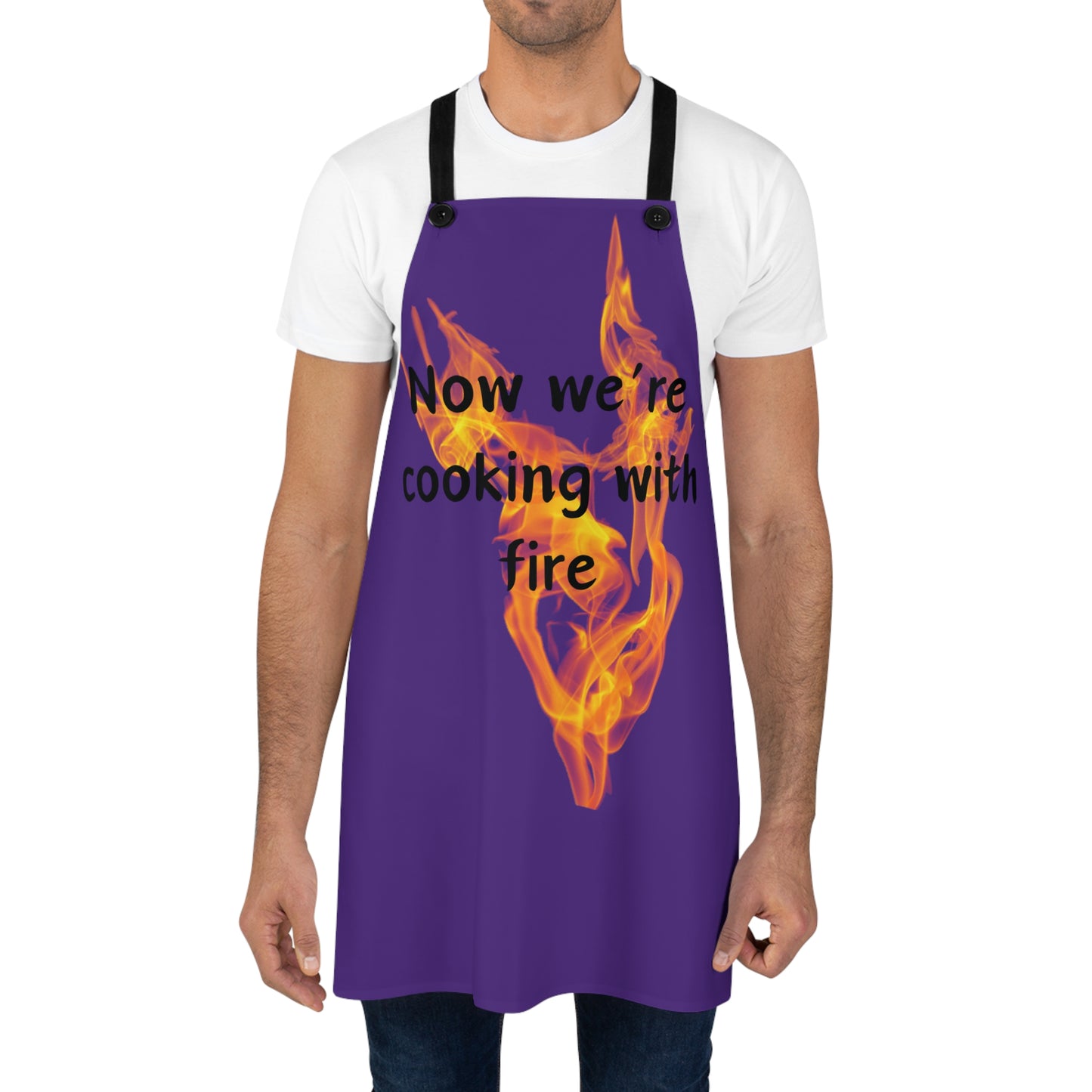 "Now We're Cooking With Fire" (black on light purple ) Apron FD03bpp