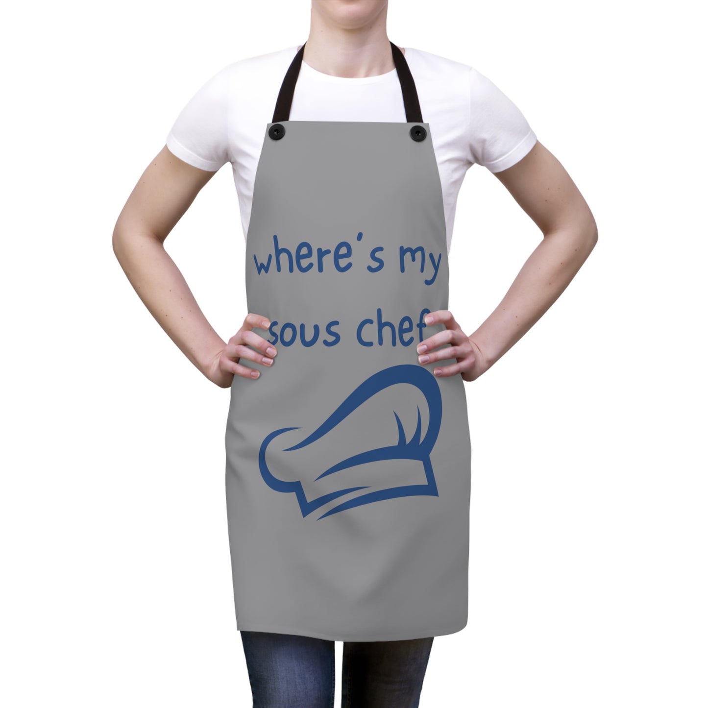 "Where's My Sous Chef" (blue on gray) Apron SC46sbg
