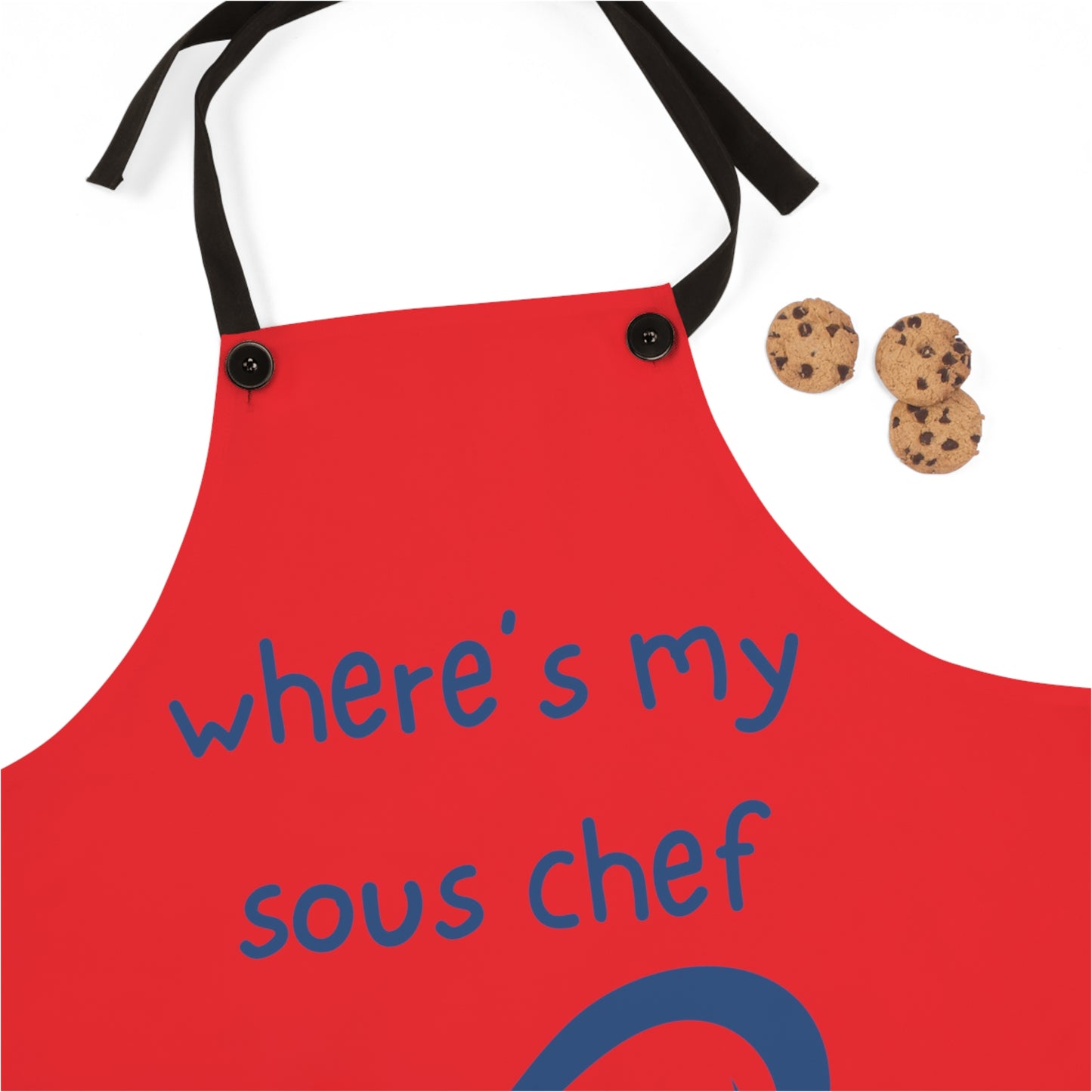 "Where's My Sous Chef" (blue on red)  Apron SC46sbr