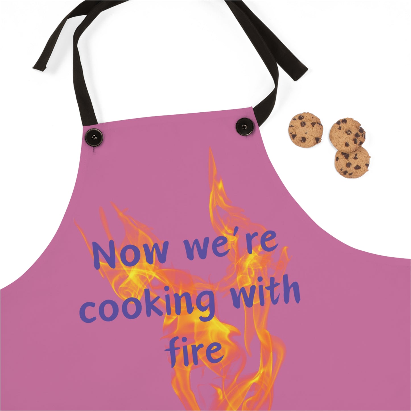 "Now We're Cooking With Fire" (purple on light pink) Apron CF29ppllpk
