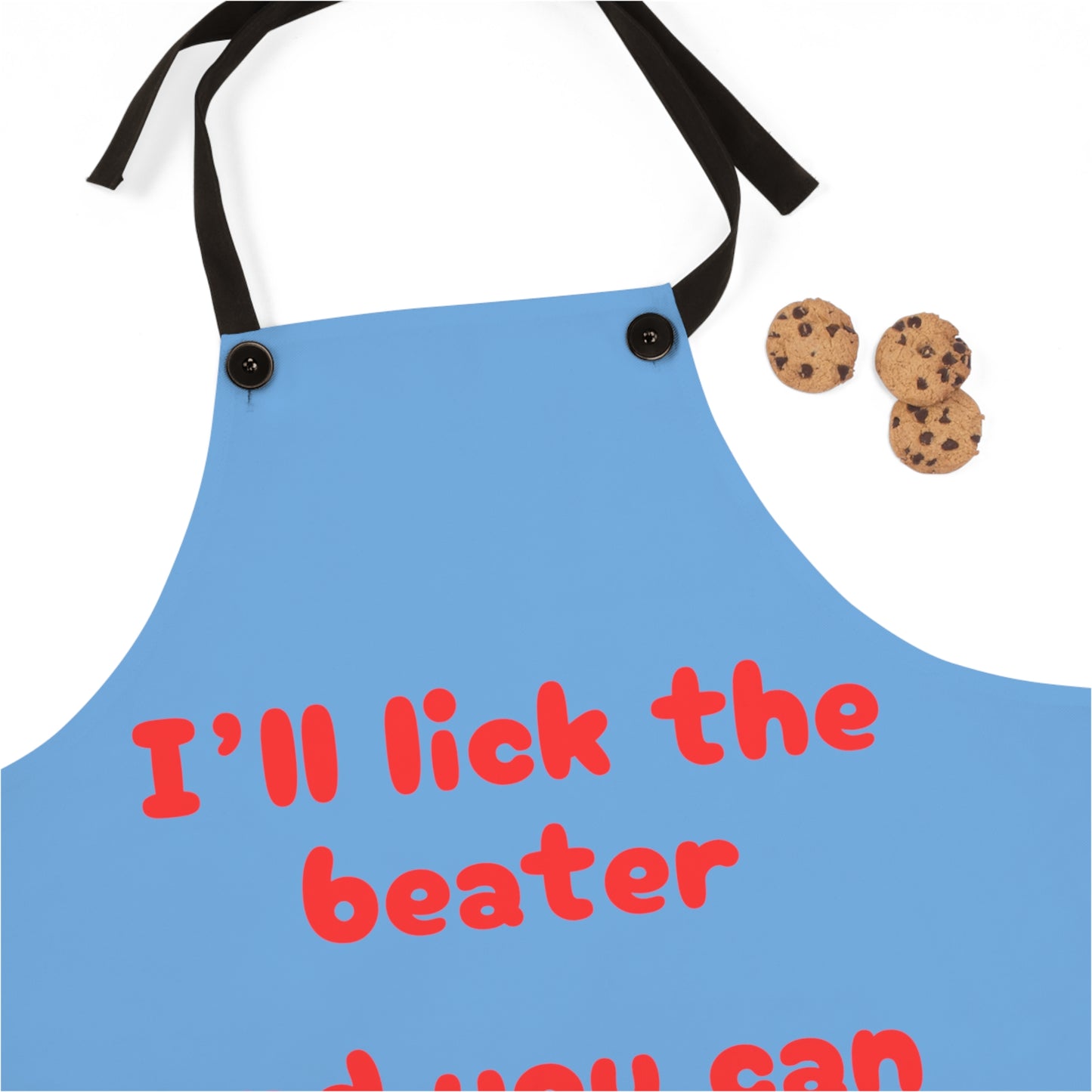 "I'll lick the beater and you can lick the bowl" (red on light blue) Apron BB042rlbl