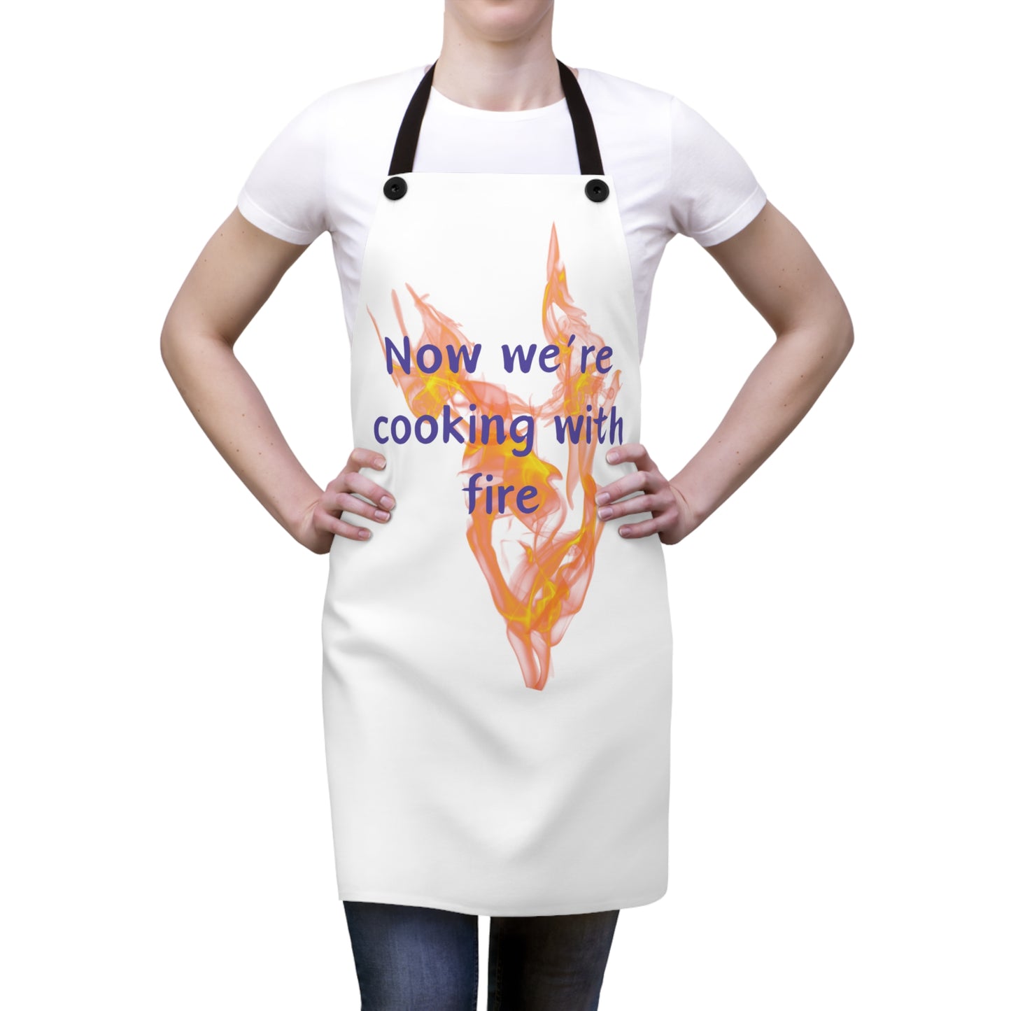 "Now We're Cooking With Fire" (purple on white) Apron CF29pplw