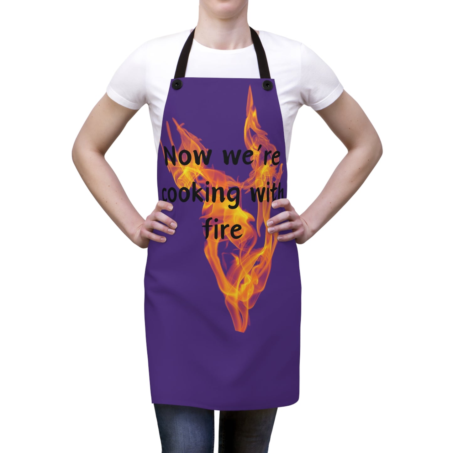 "Now We're Cooking With Fire" (black on light purple ) Apron FD03bpp