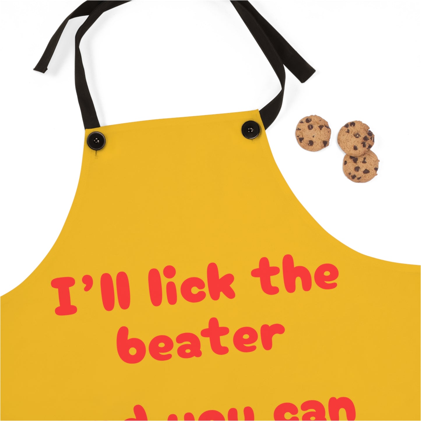 "I'll lick the beater and you can lick the bowl" (red on yellow) Apron BB042ry