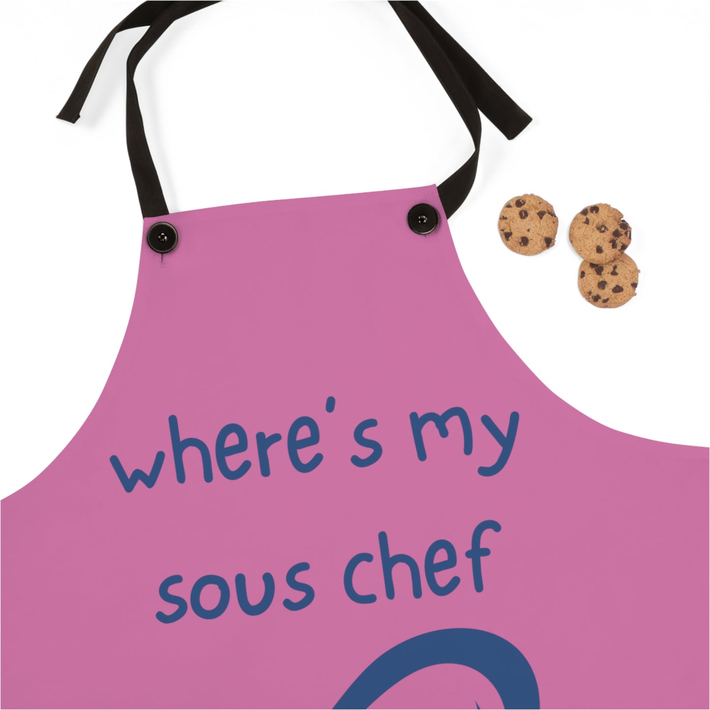 "Where's My Sous Chef" (blue on light pink) Apron SC46sblp