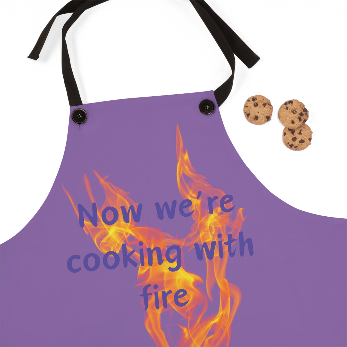 "Now We're Cooking With Fire" (purple on light purple) Apron CF29pplppl
