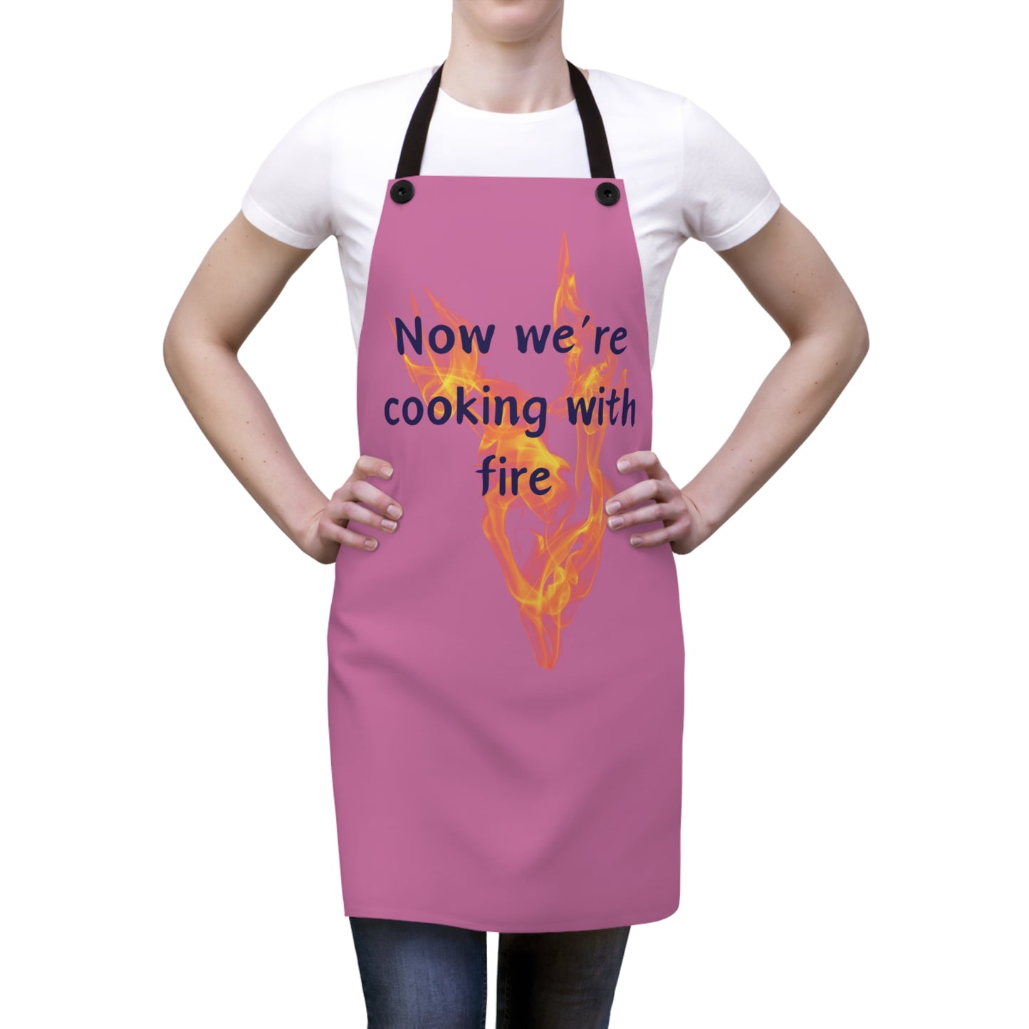 "Now We're Cooking With Fire" (blue on pink ) Apron CF13blpk