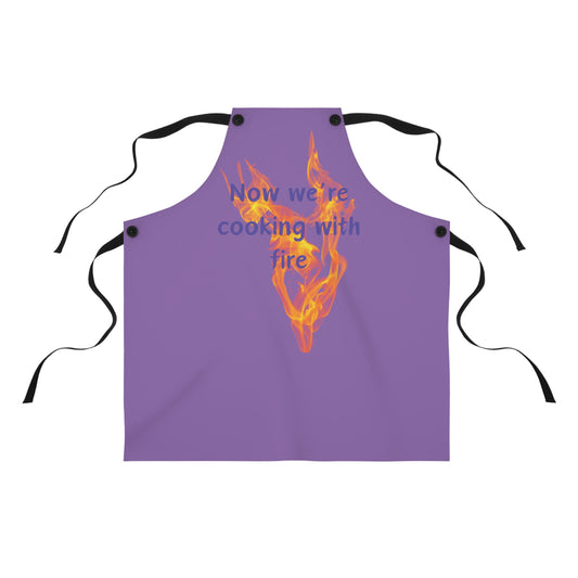 "Now We're Cooking With Fire" (purple on light purple) Apron CF29pplppl