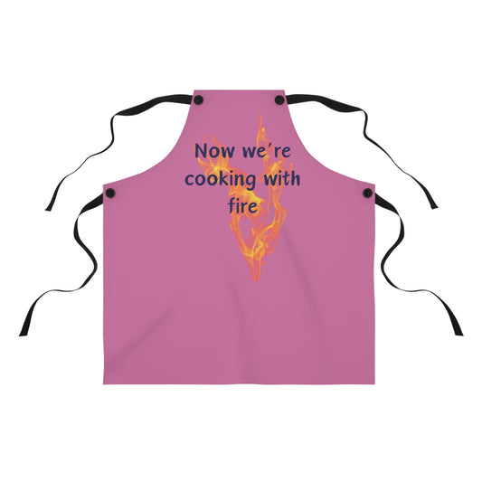 "Now We're Cooking With Fire" (blue on pink ) Apron CF13blpk