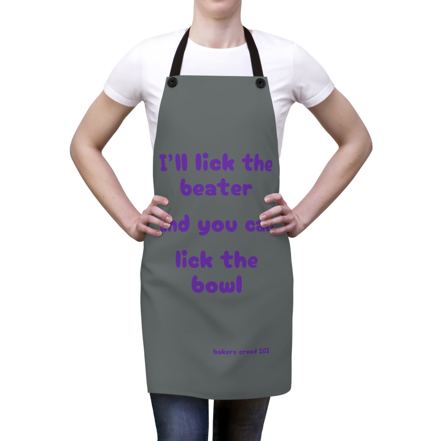 "I'll lick the beater and you can lick the bowl" (purple on dark gray) Apron BB011ppdg