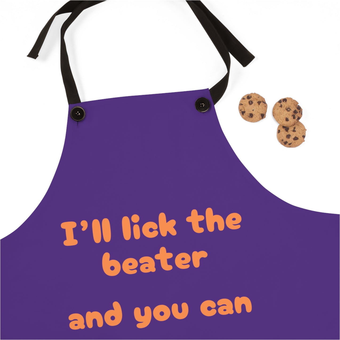 "I'll lick the beater and you can lick the bowl" (orange on purple) Apron BB003op