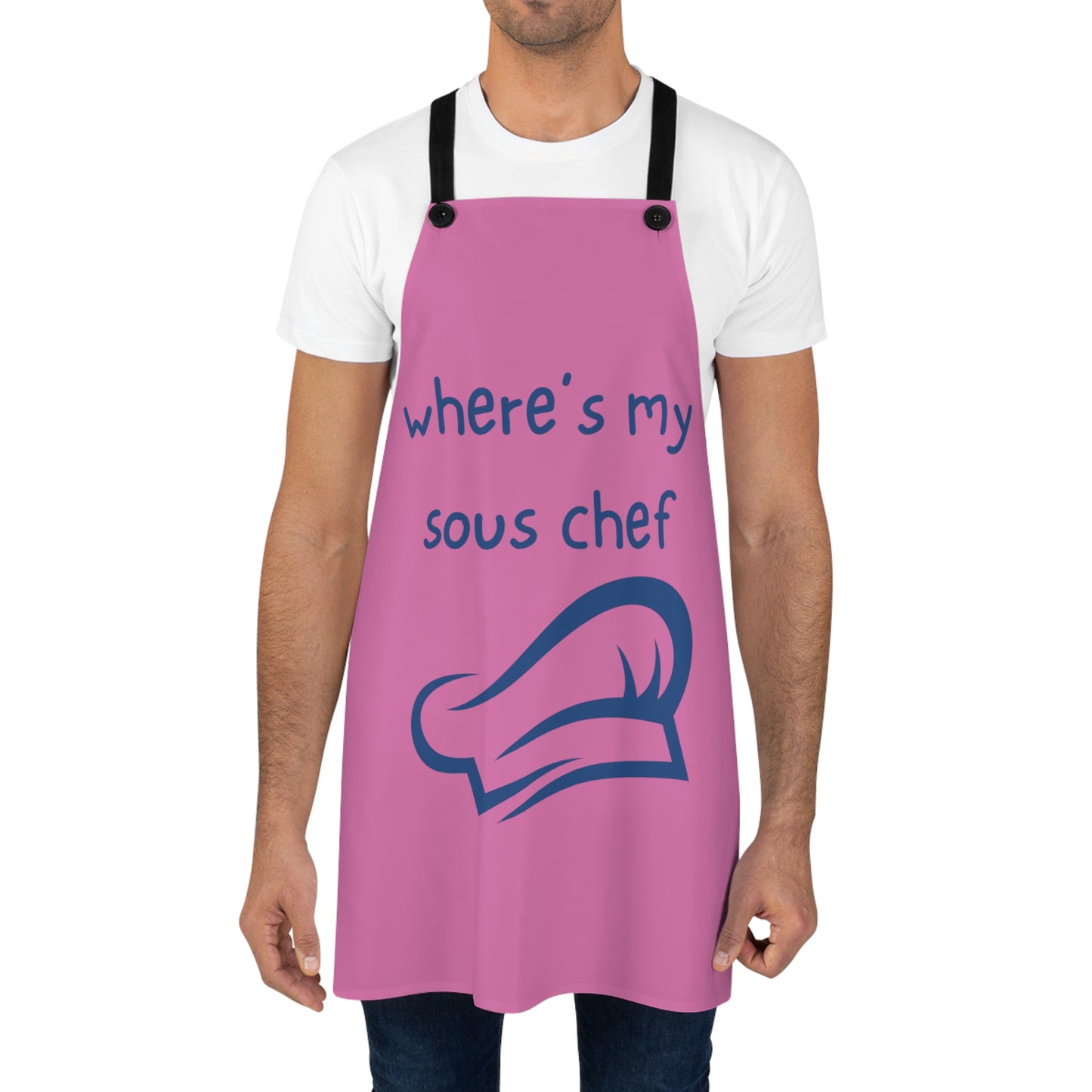 "Where's My Sous Chef" (blue on light pink) Apron SC46sblp