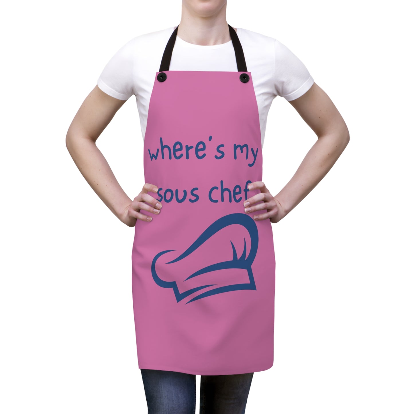 "Where's My Sous Chef" (blue on light pink) Apron SC46sblp