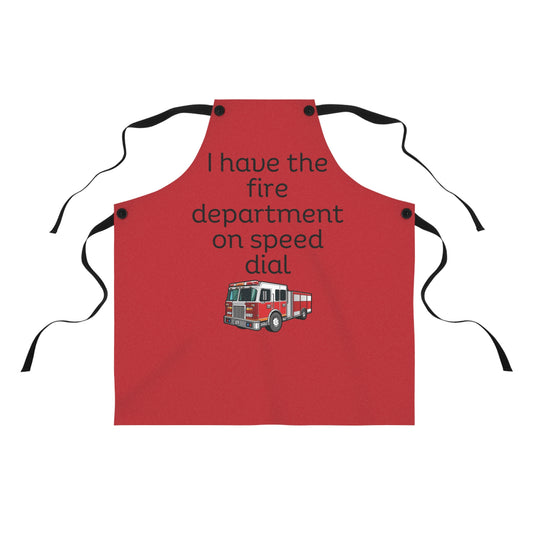 "I have the fire department on speed dial" (black on dark red) Apron FD01bdr1
