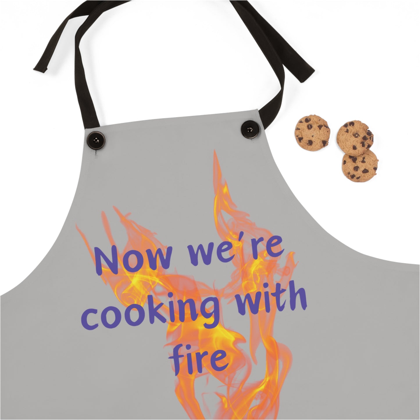 "Now We're Cooking With Fire" (purple on light gray) Apron CF29ppllg